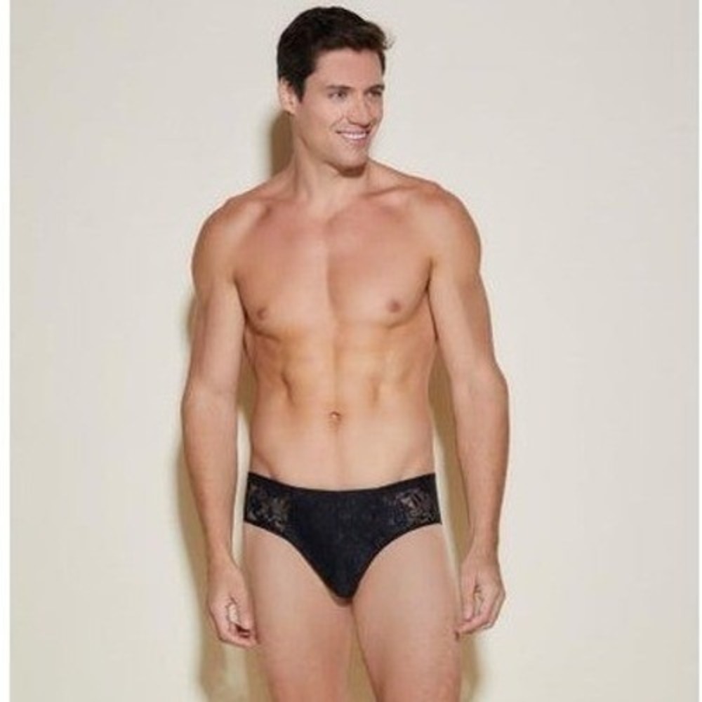 Cosabella Never Say Never Mens Black Floral Lace Briefs Low Rise Underwear NWT